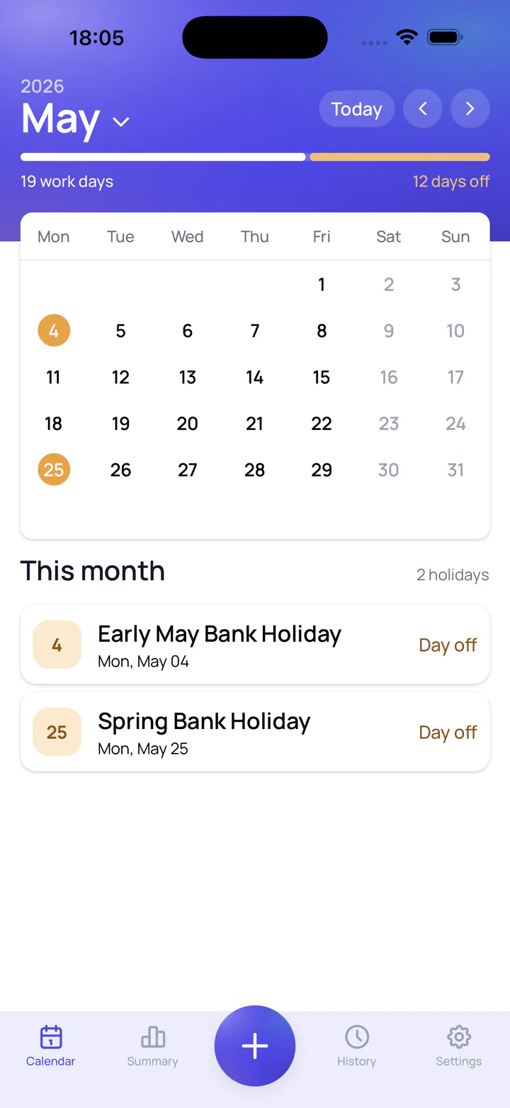 Screenshot von Leave Tracker: Gesetzliche Feiertage
