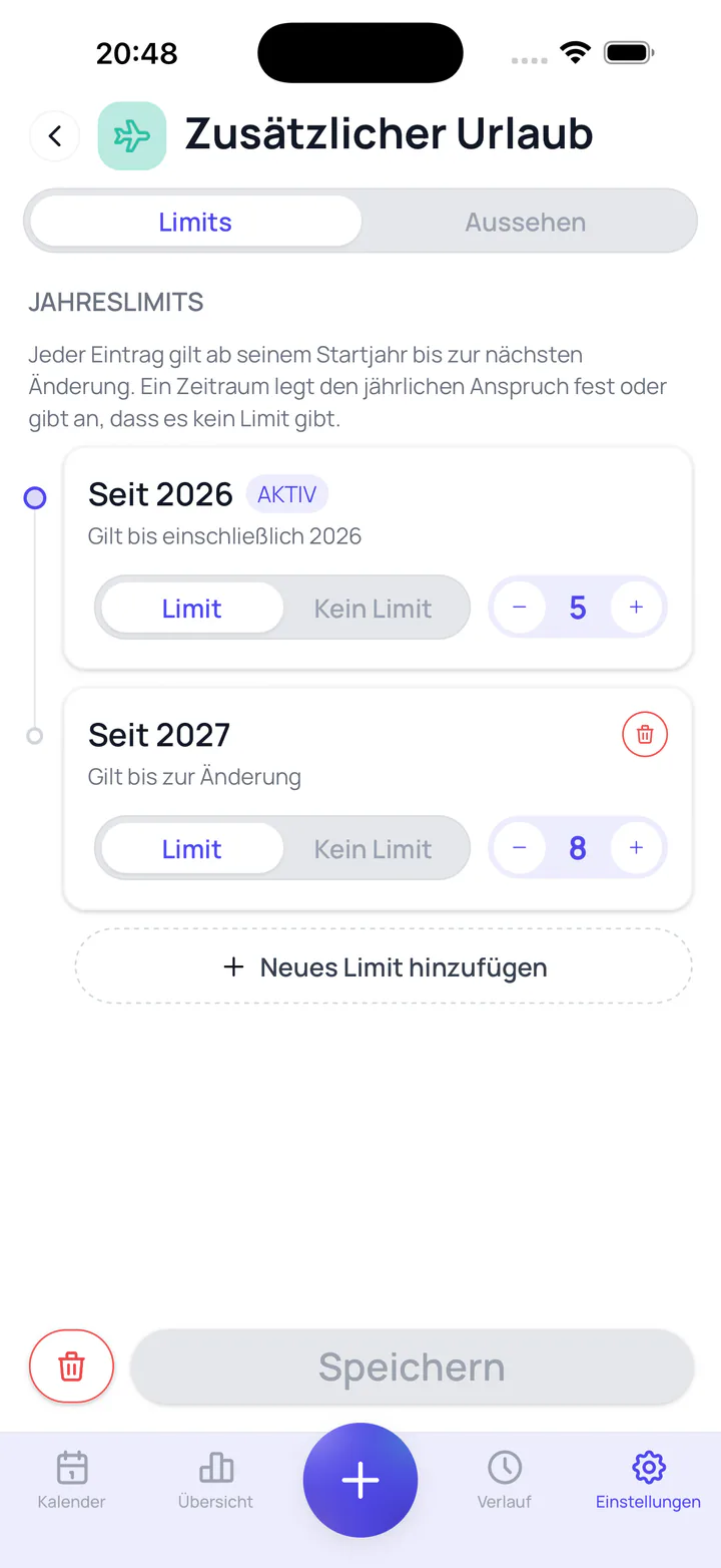 Screenshot von Leave Tracker: Flexible Konfiguration